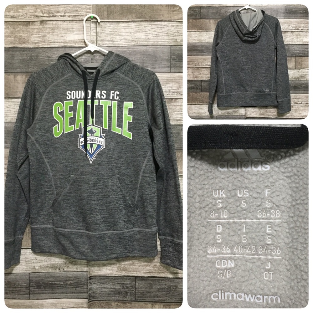 Adidas Climawarm Seattle Sounders Fc Hoodie Women’s S (8-10) Gray Fleece